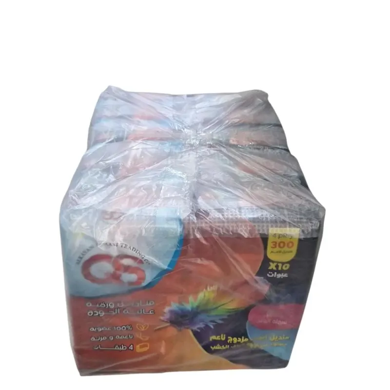 مناديل وجه QS 300 منديل (عبوة من 10 أكياس) (كرتونة من 5 عبوات)