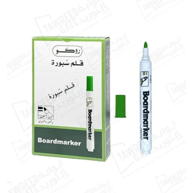 روكو قلم سبورة 1 - 3 ملم برأس دائري (RQ-29014) أخضر (الباكيت 12 قطعة)